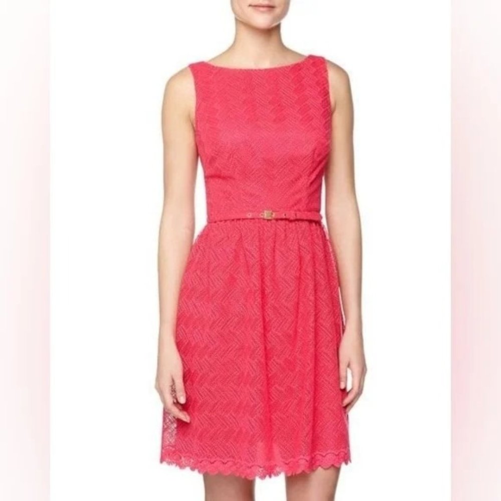 Trina Turk Womens Fit & Flare Dress Floral Crochet Sleeveless Td131031 Pink Sz 6